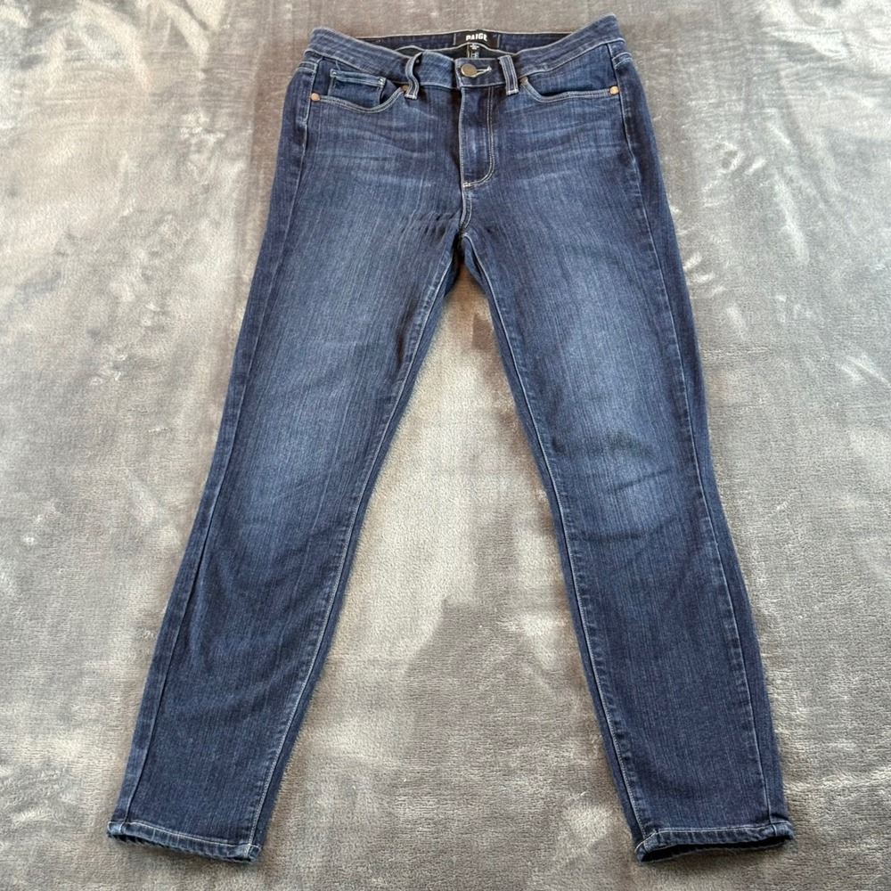 Paige Hoxton Ankle High Rise Skinny Jeans Charing Dark Wash 27 Mid Rise